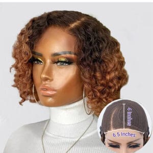 Glow Glueless Brown Short Cut Curly Side Part Wig-150% Density